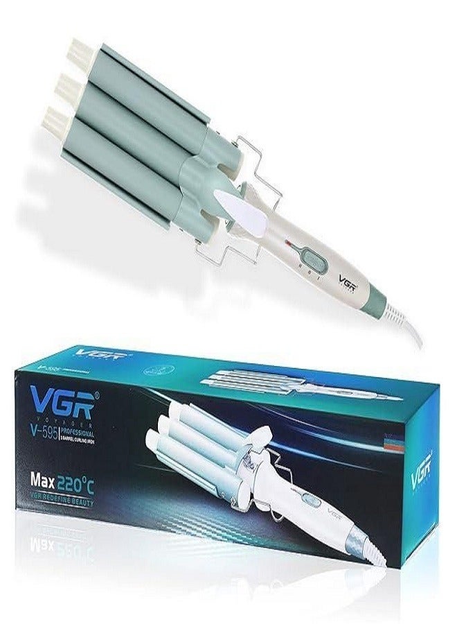 في جي آر V-595 Professional Electric Hair Curler | Stylish Hair Styling 3 Barrel Professional Hair Curler with 220° C Max Heat Setting multicolour  - Image 2