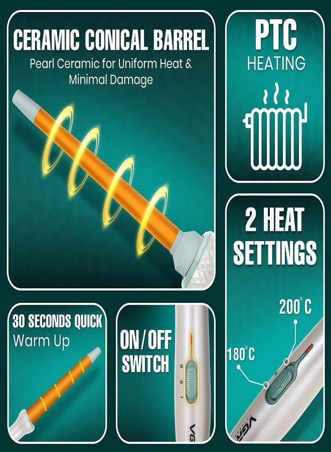 في جي آر V-596 Professional Electric Hair Curling Wand | Stylish Hair Styling Professional Hair Curler with 200° C Max Heat Setting multicolour - Image 3