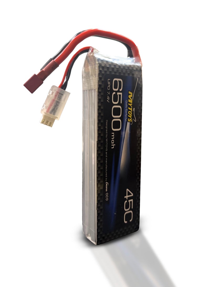 مايتويز بطارية ليثيوم بوليمر 2S سعة 6500 مللي أمبير 7.4 فولت 40C مع موصل ديانز تي متوافق مع سيارات RC بمقياس 1/8 و 1/10، سيارات RC، شاحنات RC، قوارب RC - Image 1