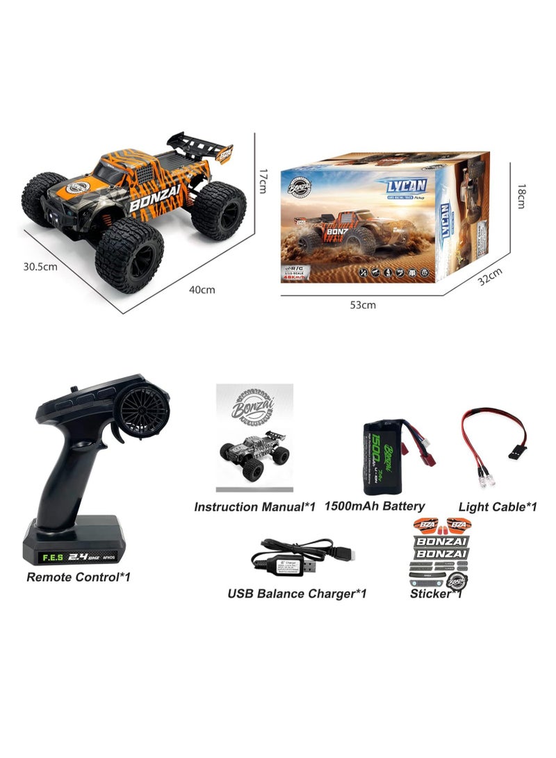 مايتويز شاحنة بونزاي RC 1:12 - سيارة تحكم عن بعد - سرعة عالية 48+ كم/ساعة 4x4 شاحنات وحشية للطرق الوعرة مع بطارية قابلة للشحن بسعة 1500 مللي أمبير، مصباح أمامي LED، سيارة RC عالية السرعة لجميع التضاريس - Image 2