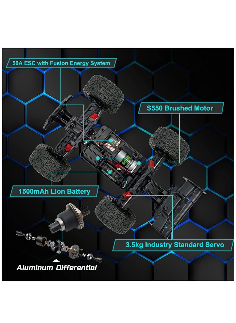 مايتويز شاحنة بونزاي RC 1:12 - سيارة تحكم عن بعد - سرعة عالية 48+ كم/ساعة 4x4 شاحنات وحشية للطرق الوعرة مع بطارية قابلة للشحن بسعة 1500 مللي أمبير، مصباح أمامي LED، سيارة RC عالية السرعة لجميع التضاريس - Image 4