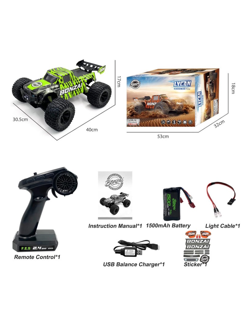 MYTOYS Bonzai RC Truck 1:12 Scale Remote Control Car - 48+KM/h High Speed 4x4 Off Road Monster Trucks Hobby Grade with 1500mAh Rechargeable Battery, LED Headlight All Terrain High Speed RC Car - Image 2