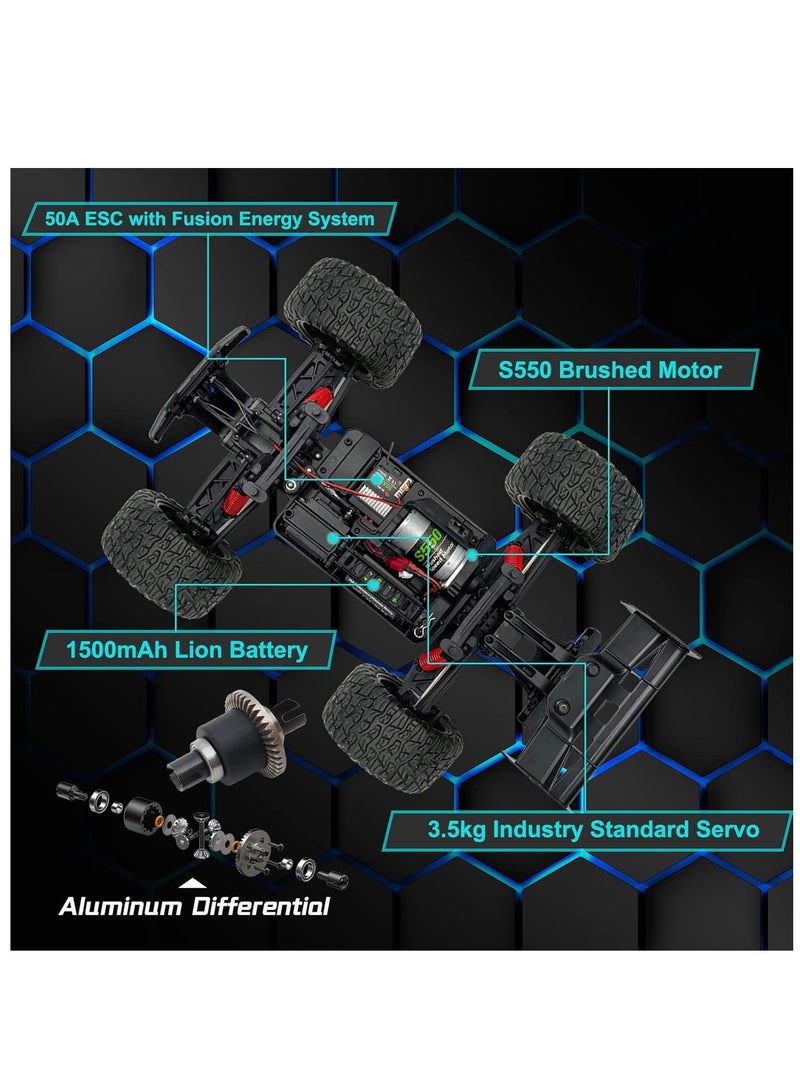 MYTOYS Bonzai RC Truck 1:12 Scale Remote Control Car - 48+KM/h High Speed 4x4 Off Road Monster Trucks Hobby Grade with 1500mAh Rechargeable Battery, LED Headlight All Terrain High Speed RC Car - Image 4