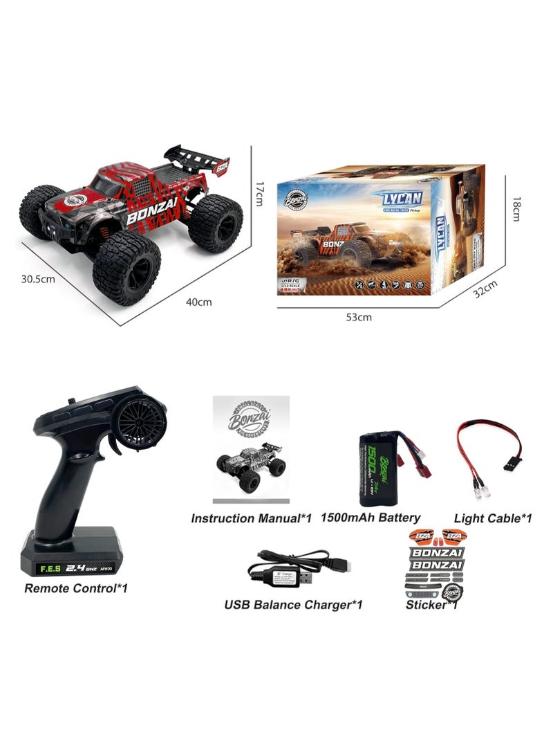 MYTOYS Bonzai RC Truck 1:12 Scale Remote Control Car - 48+KM/h High Speed 4x4 Off Road Monster Trucks Hobby Grade with 1500mAh Rechargeable Battery, LED Headlight All Terrain High Speed RC Car - Image 2