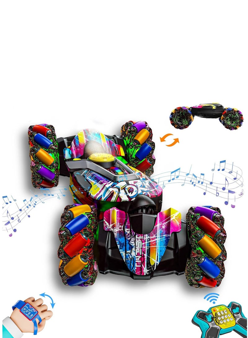 مايتويز سيارة استعراض عن بعد 4WD بحساسات الإيماءات، لعبة سيارة تحكم عن بعد، مع أضواء وموسيقى ورذاذ، 4WD تدور 360° على جميع التضاريس، ألعاب للأطفال، سيارة RC للأطفال - Image 1