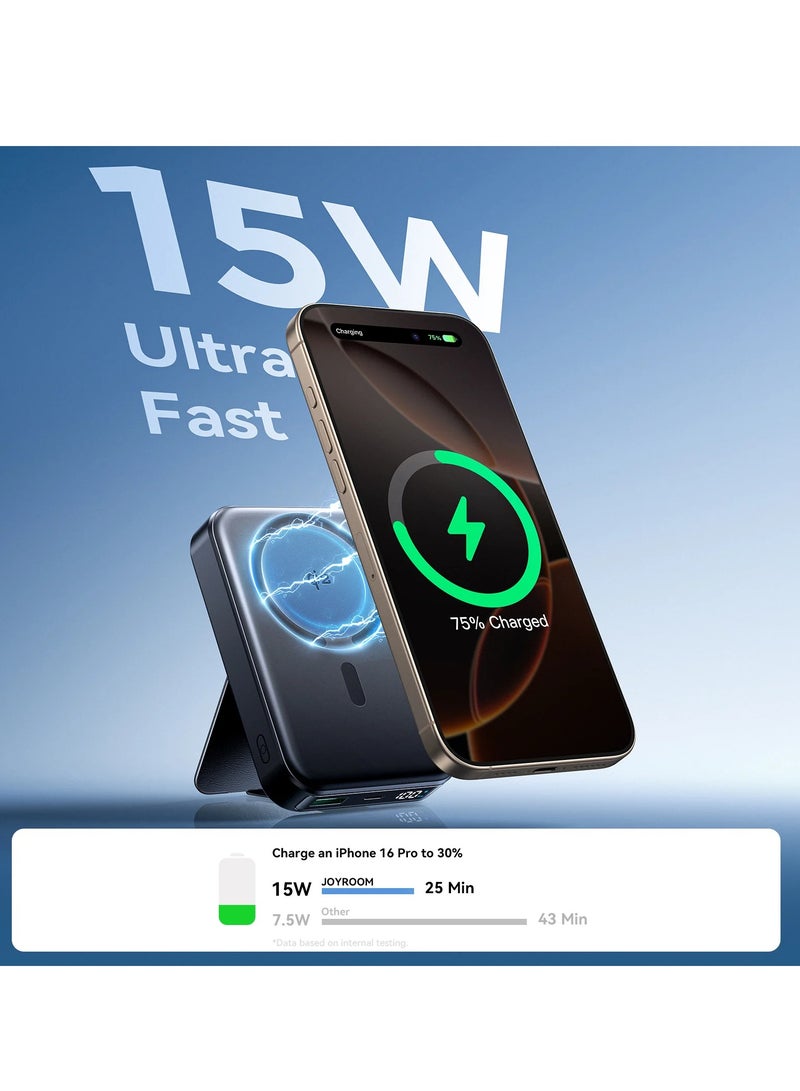 JOYROOM 10000 mAh JR-PBM11 22.5W Qi2 Magnetic Wireless Power Bank with Holder black - Image 5