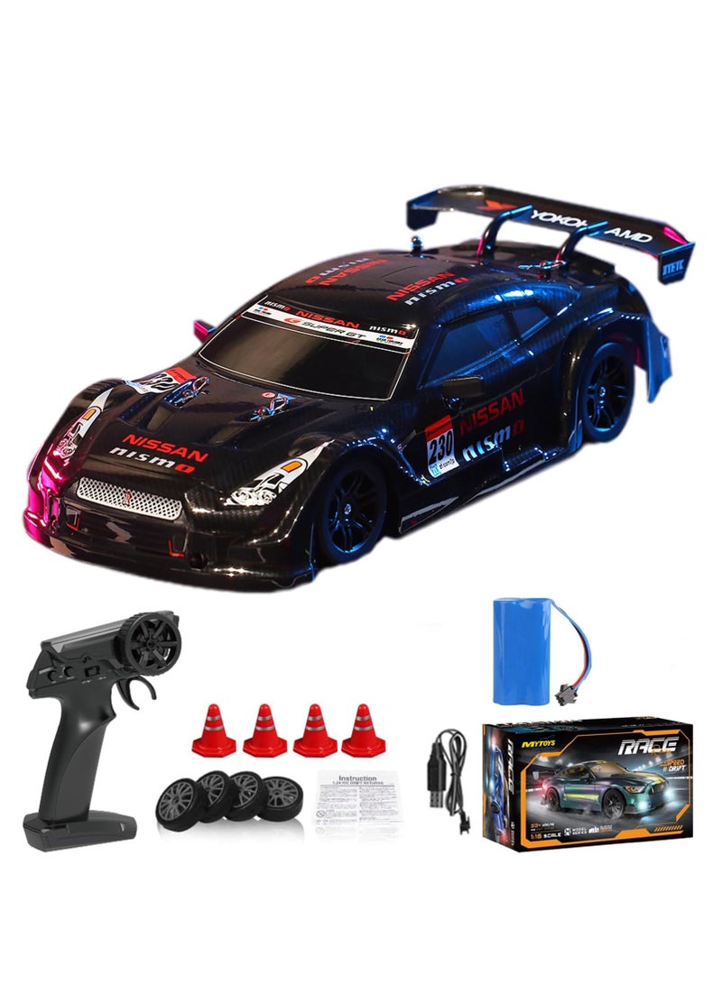 مايتويز سيارة Drift RC مقياس 1:16 4WD 2.4GHz بسرعة عالية 30 كم/ساعة مع أضواء LED، وعجلات سباق و Drift - Image 1