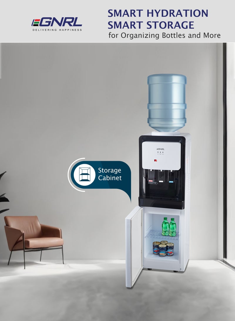 EGNRL 3-TAPS Water Dispenser Top Loading Equipped with Hot, Cold & Ambient Temperature, With Storage Cabinet, Child Safety Lock | Best for Home Kitchen & Office | White,  EGWD1715, One Year Brand Warranty EGWD1715 White - Image 2