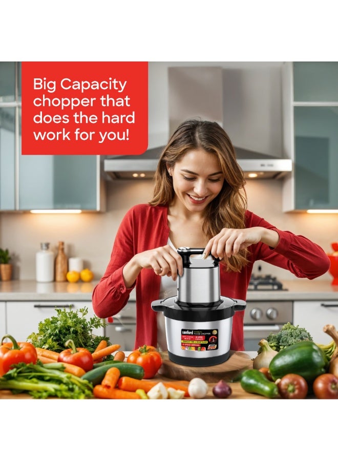 Sanford Electric Food Chopper 8L Stainless Steel Mincer & Mixer with 3 Speed Control & 6 Sharp Blades for Heavy Duty Kitchen Tasks 8 L 1300 W SF5586FC BS Silver/Black - Image 2