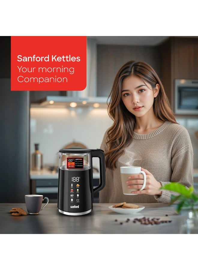 Sanford Digital Smart Glass Electric Kettle 1.7L with 7 Preset Programs, Touch Screen Display, Automatic Opening Lid, Concealed Heating Element 1.7 L 2200 W SF3361EK-1.7L BS black - Image 2