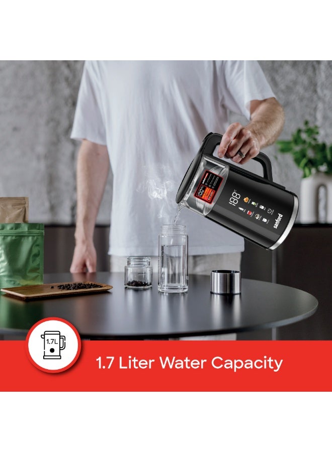 Sanford Digital Smart Glass Electric Kettle 1.7L with 7 Preset Programs, Touch Screen Display, Automatic Opening Lid, Concealed Heating Element 1.7 L 2200 W SF3361EK-1.7L BS black - Image 4