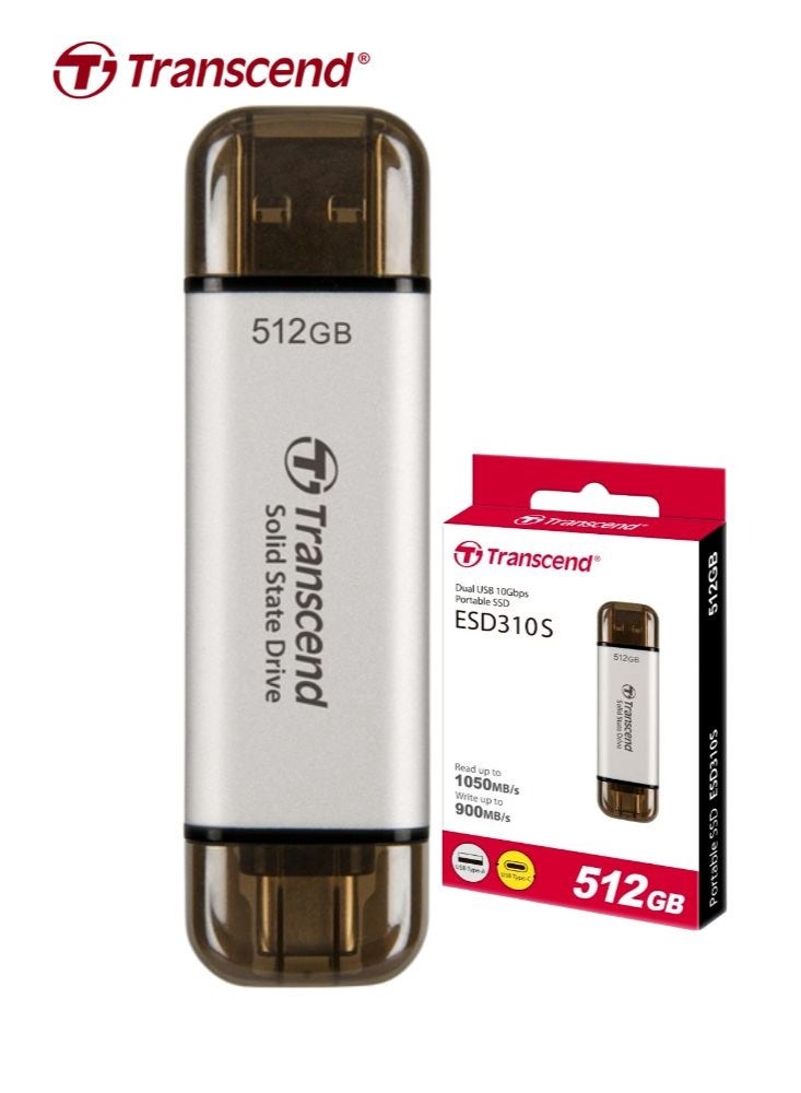 Transcend 512GB USB 10Gbps ESD310 Portable SSD Solid State Drive |TS512GESD310S | Sliver 512 GB - Image 1