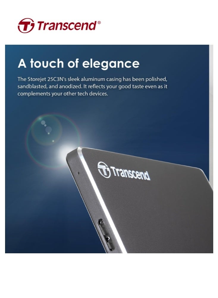 Transcend Extra Slim StoreJet 25C3N 1TB External Portable Hard Drive | TS1TSJ25C3N | Aluminum 1 TB - Image 4