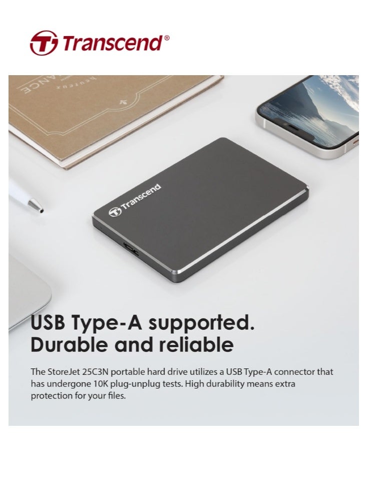 Transcend Extra Slim StoreJet 25C3N 1TB External Portable Hard Drive | TS1TSJ25C3N | Aluminum 1 TB - Image 5