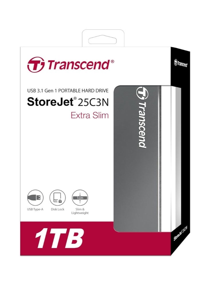 Transcend Extra Slim StoreJet 25C3N 1TB External Portable Hard Drive | TS1TSJ25C3N | Aluminum 1 TB - Image 2