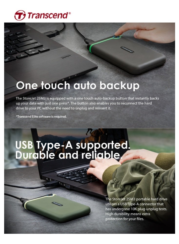 Transcend StoreJet 1TB External HDD - USB 3.1 Gen1 | Excellent Anti-Shock Protection | One Touch auto Backup | TS1TSJ25M3G 1 TB - Image 5