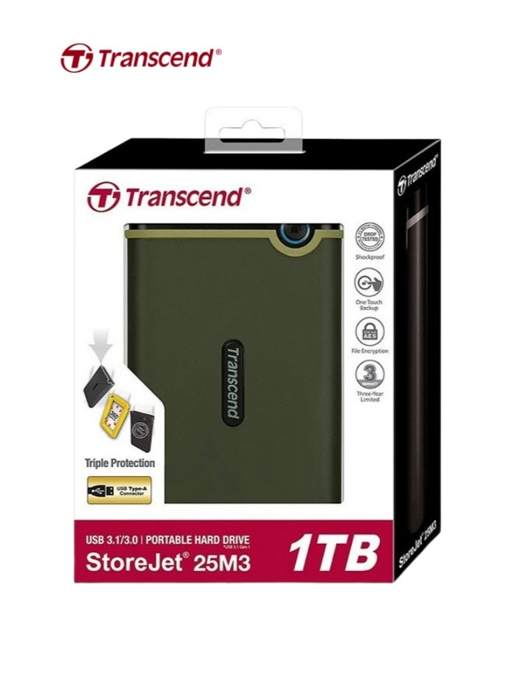 Transcend StoreJet 1TB External HDD - USB 3.1 Gen1 | Excellent Anti-Shock Protection | One Touch auto Backup | TS1TSJ25M3G 1 TB - Image 2
