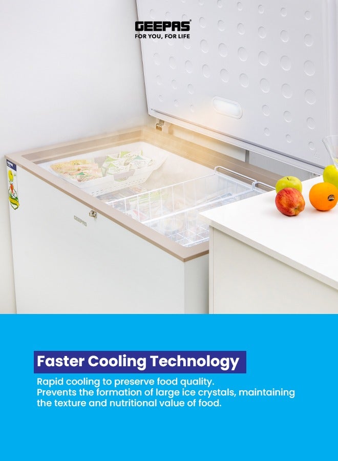 جيباس فريزر صندوقي بسعة 380 لتر، نظام تبريد أسرع، تشطيب داخلي أبيض، ضاغط مخفي، وغاز تبريد R600a - Image 3