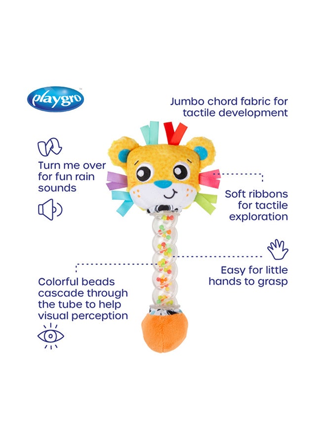 بلاي غرو Lion Rainmaker Rattle Stick for Sensory Stimulation - Musical Toy for Babies, Lion Theme, Rain Sounds, Jumbo Chord Fabric, Easy Grasp - Colorful Beads - Image 4