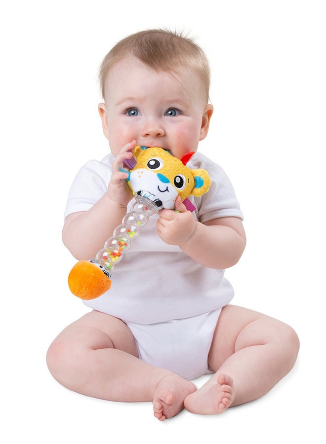 بلاي غرو Lion Rainmaker Rattle Stick for Sensory Stimulation - Musical Toy for Babies, Lion Theme, Rain Sounds, Jumbo Chord Fabric, Easy Grasp - Colorful Beads - Image 2