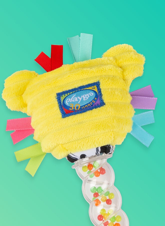 بلاي غرو Lion Rainmaker Rattle Stick for Sensory Stimulation - Musical Toy for Babies, Lion Theme, Rain Sounds, Jumbo Chord Fabric, Easy Grasp - Colorful Beads - Image 3