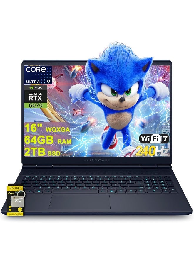 ديل Alienware 16X Aurora Gaming AI Laptop 16" QHD WQXGA (100% DCI-P3) Intel 24-core Ultra 9 275HX (Up to 13 Tops) 64GB RAM 4TB SSD GeForce RTX 5070 Thunderbolt Wi-Fi7 Windows 11 Home ICP Hub/Copilot AI PC,  Blue English/Arabic Blue - Image 1