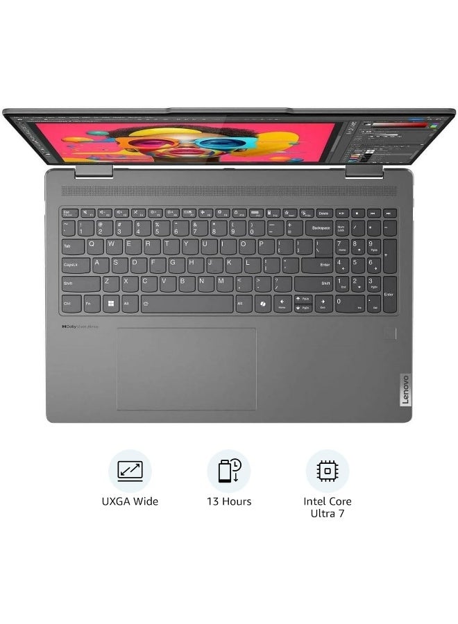 Lenovo 2024 Yoga 7i 2-in-1 AI Laptop, 16" WUXGA Touch, Intel 12-Core Ultra 7 155U (Beat i7-1355U), 16GB LPDDR5X RAM, 2TB SSD, Backlit, FP, FHD IR Webcam, AI Copilot, Windows 11  Home, English/Arabic Storm Grey  - Image 2