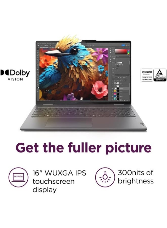 لينوفو (Upgraded Version) Lenovo 2024 Yoga 7i 2-in-1 AI Laptop, 16" WUXGA Touch, Intel 12-Core Ultra 7 155U (Beat i7-1355U), 16GB LPDDR5X RAM, 2TB SSD, Backlit, FP, FHD IR Webcam, AI Copilot, Windows 11 Home, English Storm Grey - Image 5