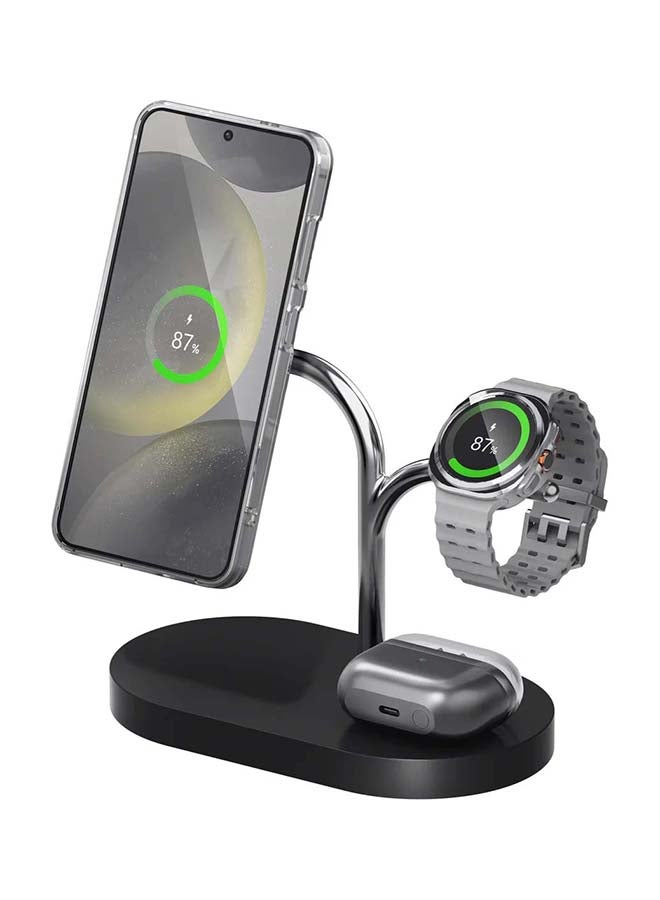 سامسونج شاحن لاسلكي 3 في 1، قاعدة شحن سريعة 15 واط Qi2 مع محول سفر 45 واط وكابل بطول 1 متر - للهاتف والساعات وسماعات الأذن - - Image 2