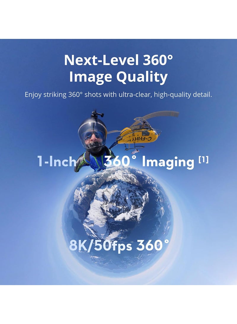 دي جي آي مجموعة أوزمو 360 للمغامرات، كاميرا 360 مع تصوير 360° بدقة 1 إنش، عمر بطارية ممتد مع 3 بطاريات، فيديو 8K 360° أصلي، فيديو 4K/120fps وزيادة 170°، كاميرا أكشن للرياضة، الفلوغ - Image 3