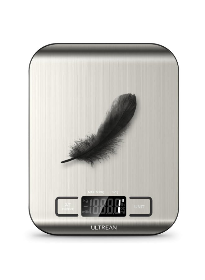 Home Care Digital Food Scale, High Precision Kitchen Scale, Measures in Grams and Ounces for Cooking and Baking, 5 Units with Tare Function, Stainless Surface (Batteries Included) - Silver - Image 1