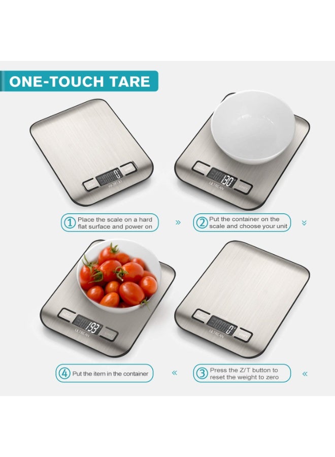 Home Care Digital Food Scale, High Precision Kitchen Scale, Measures in Grams and Ounces for Cooking and Baking, 5 Units with Tare Function, Stainless Surface (Batteries Included) - Silver - Image 5