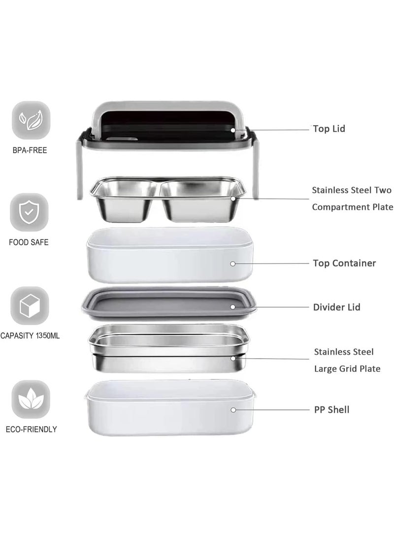 هوم كير صندوق غداء من الفولاذ المقاوم للصدأ - صندوق بنتو معزول حاويات متعددة الوظائف حاويات الطعام مع 2 قسم، أدوات المائدة، حقيبة عزل نايلون (رمادي) - Image 3