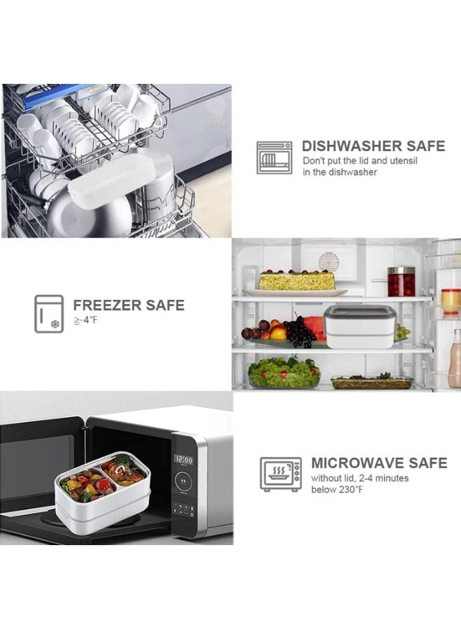 هوم كير صندوق غداء من الفولاذ المقاوم للصدأ - صندوق بنتو معزول حاويات متعددة الوظائف حاويات الطعام مع 2 قسم، أدوات المائدة، حقيبة عزل نايلون (رمادي) - Image 4