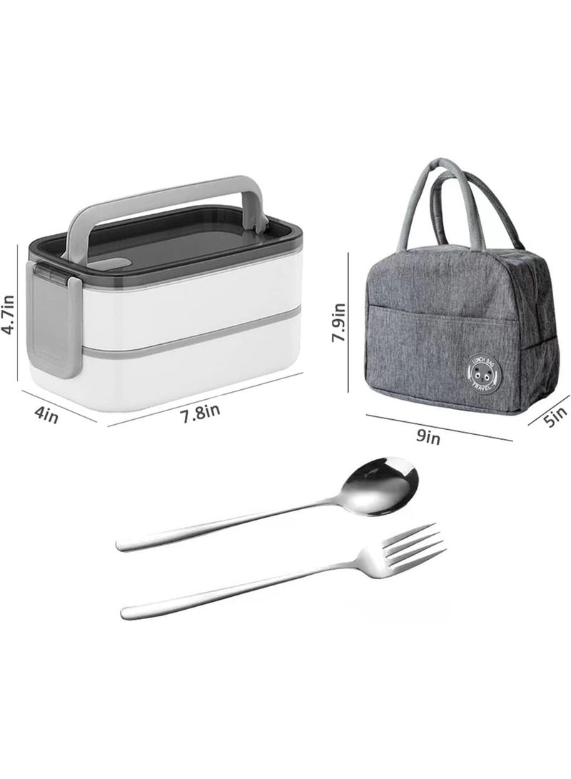 هوم كير صندوق غداء من الفولاذ المقاوم للصدأ - صندوق بنتو معزول حاويات متعددة الوظائف حاويات الطعام مع 2 قسم، أدوات المائدة، حقيبة عزل نايلون (رمادي) - Image 2