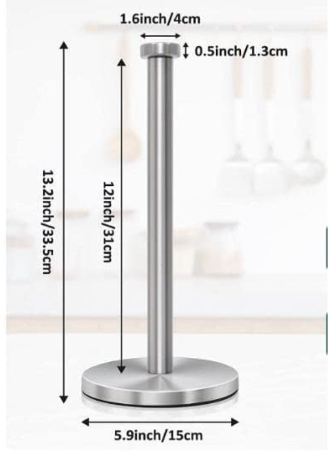 Home Care Stainless Steel Paper Towel Holder Countertop, Standing Paper Towels Holder for Kitchen Dining Table Bathroom, Weighted Paper Towel Holder for Standard or Large-Sized Roll (Silver) Silver - Image 3