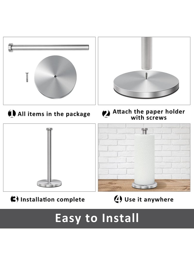 Home Care Stainless Steel Paper Towel Holder Countertop, Standing Paper Towels Holder for Kitchen Dining Table Bathroom, Weighted Paper Towel Holder for Standard or Large-Sized Roll (Silver) Silver - Image 5