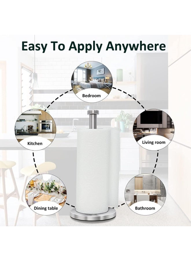 Home Care Stainless Steel Paper Towel Holder Countertop, Standing Paper Towels Holder for Kitchen Dining Table Bathroom, Weighted Paper Towel Holder for Standard or Large-Sized Roll (Silver) Silver - Image 4