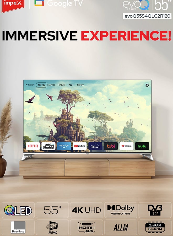 إمبكس 55 Inch QLED Google TV | 4K Ultra HD, Dolby Vision & Atmos | Google Assistant | Voice Control Remote | Bluetooth, WiFi, HDMI, USB, AV Input, Optical, ALLM | 2GB RAM/8GB ROM | Wide Viewing Angle | Great for Gaming | Evoq55QLC Evoq55QLC black - Image 2