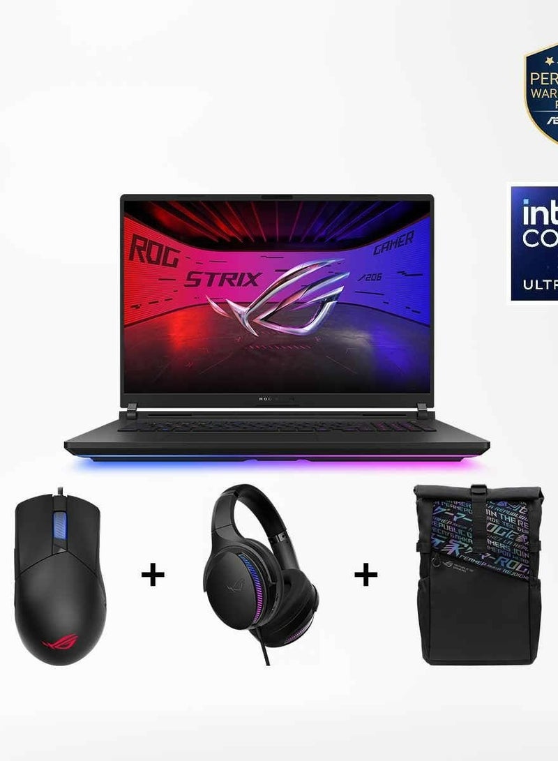 ASUS ROG STRIX SCAR 18 (2025) Gaming Laptop | 18 Inch 2.5K Display 240Hz | Intel® Core™ Ultra 9 275HX | GeForce RTX 5070TI 12GB | 32GB DDR5 RAM | 1TB PCIe 4.0 SSD | Win 11 | G835LR-AI3201W | ROG Backpack and ROG Gladius III Mouse and ROG Fusion II 3 - Black  - Image 1