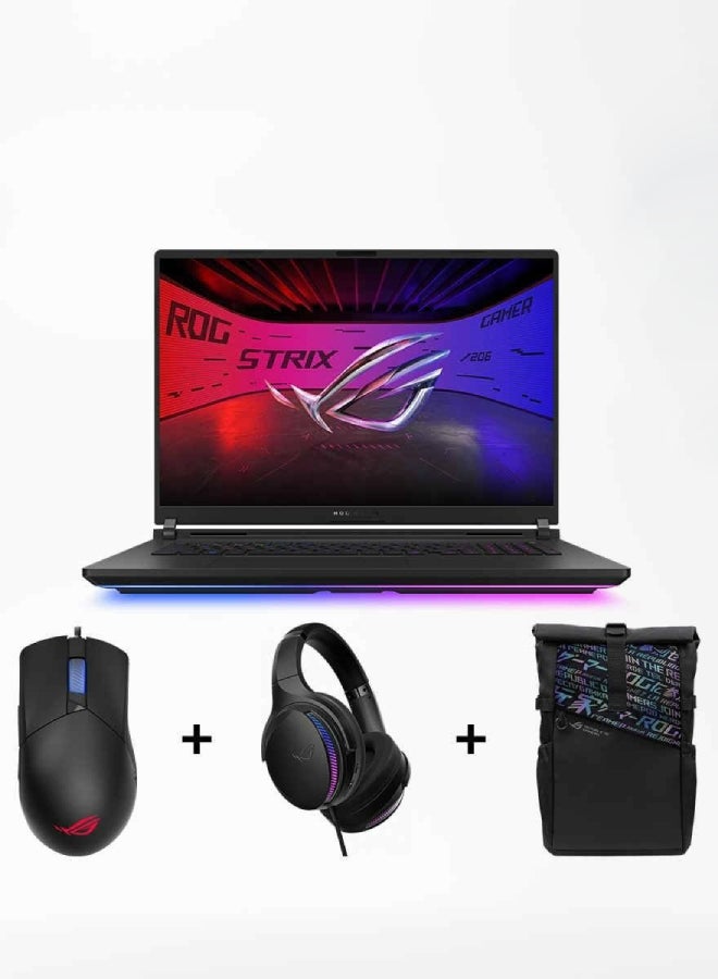 ROG Strix Scar 18 Gaming Laptop With 18-inch 2.5K Display 240Hz, Intel Core Ultra 9 275HX/32GB DDR5 RAM/1TB PCIe 4.0 SSD/Windows 11/12GB Nvidia GeForce RTX 5070Ti With ROG Backpack and ROG Gladius III Mouse and ROG Fusion II 3 English/Arabic Black