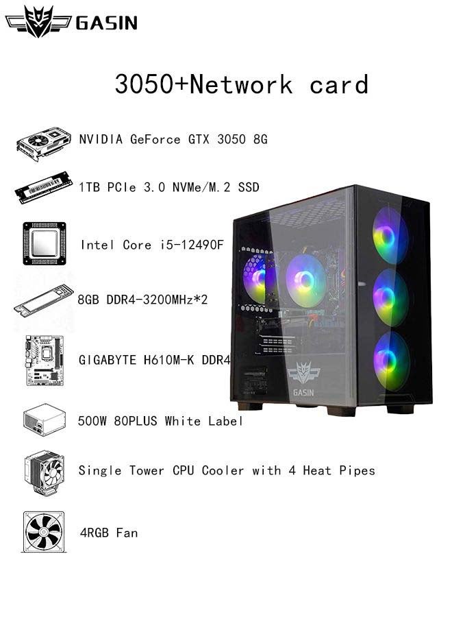 Gasin Gaming PC With Core i5-12400F Processor/1TB SSD/16GB RAM 3200MHz DDR4/Windows 11/8GB NVIDIA GeForce RTX 3050 Graphics+Wireless Card Receiver and Bluetooth Black - Image 3