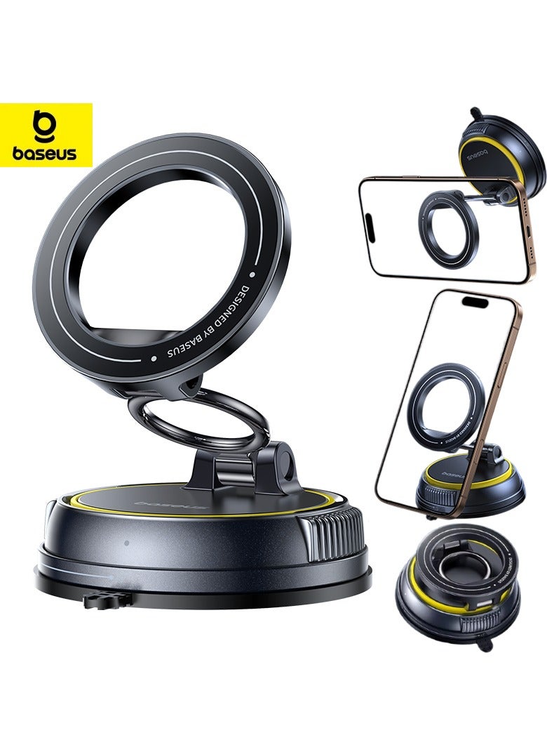 Baseus MagSafe and Magnetic Car Mount Holder with 35N Strong Grip, 720 Degree 3 Axis Adjustment, 360 Degree Swivel, Vacuum Suction Base for Clean Flat Surfaces, Ideal for Car Dashboards, Windshields, Tesla Displays, Mirrors, Airplane Trays, Hotel Desks, Office Workstations, Compatible with iPhone 16, Samsung S25, and All Smartphones and Tablets Cosmic Black - Image 1