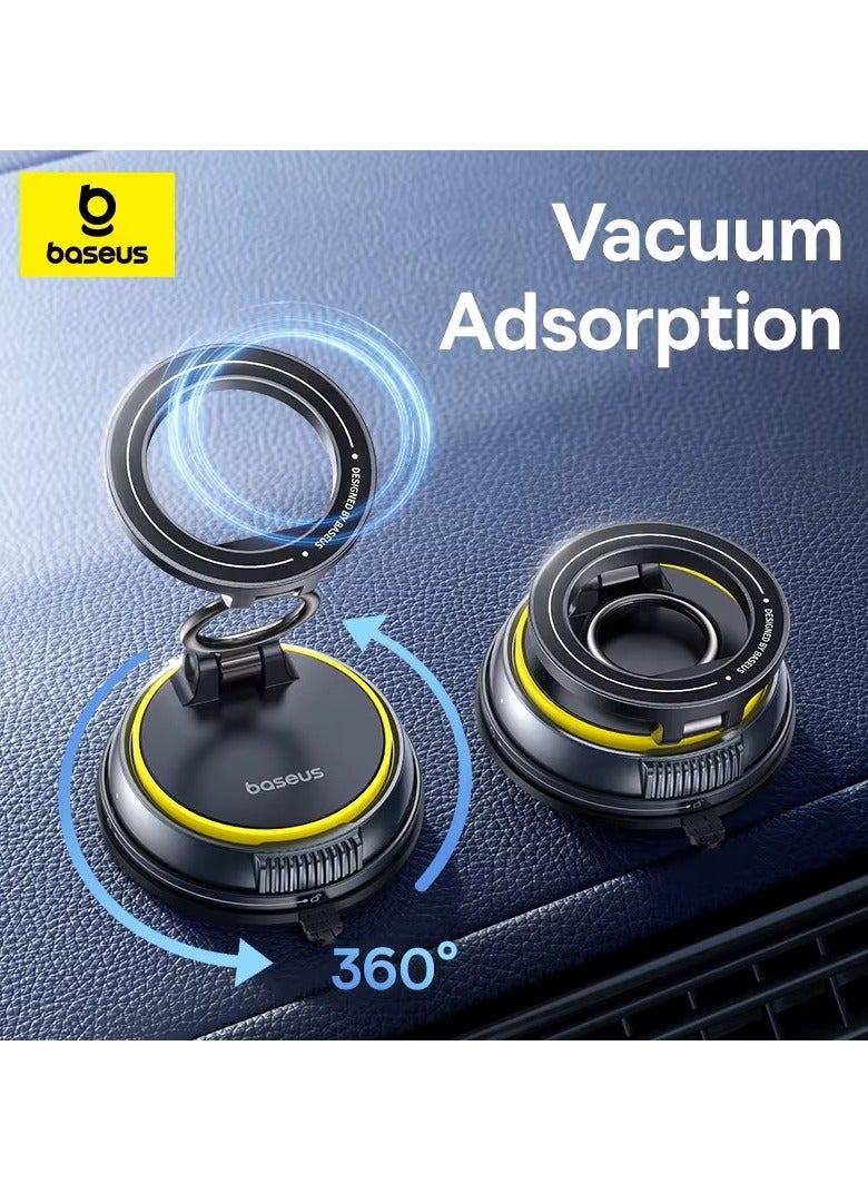 Baseus MagSafe and Magnetic Car Mount Holder with 35N Strong Grip, 720 Degree 3 Axis Adjustment, 360 Degree Swivel, Vacuum Suction Base for Clean Flat Surfaces, Ideal for Car Dashboards, Windshields, Tesla Displays, Mirrors, Airplane Trays, Hotel Desks, Office Workstations, Compatible with iPhone 16, Samsung S25, and All Smartphones and Tablets Cosmic Black - Image 2