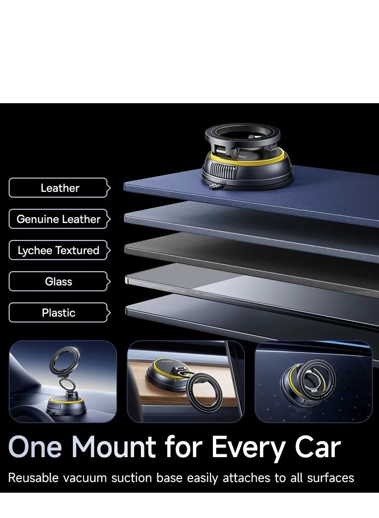 Baseus MagSafe and Magnetic Car Mount Holder with 35N Strong Grip, 720 Degree 3 Axis Adjustment, 360 Degree Swivel, Vacuum Suction Base for Clean Flat Surfaces, Ideal for Car Dashboards, Windshields, Tesla Displays, Mirrors, Airplane Trays, Hotel Desks, Office Workstations, Compatible with iPhone 16, Samsung S25, and All Smartphones and Tablets Cosmic Black - Image 3