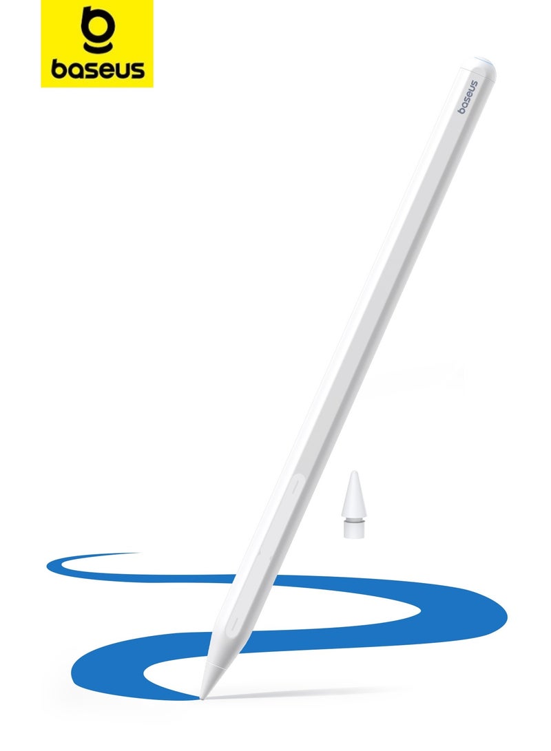 Baseus Bluetooth Stylus Pen for iPad 6 to 10 Gen, iPad Pro 11 and 12.9 inch, iPad Air 3 4 5, iPad Mini 5 6, Swipe Control up to 10m, 17H Battery, 20Min Fast Charging, Type-C Charging, Snap to Wake, LDS Gold Tip, Palm Rejection, Tilt Support, Magnetic Attachment, Shortcut Control, Not Support Wireless Charging Smooth Writing PS4- White - Image 1