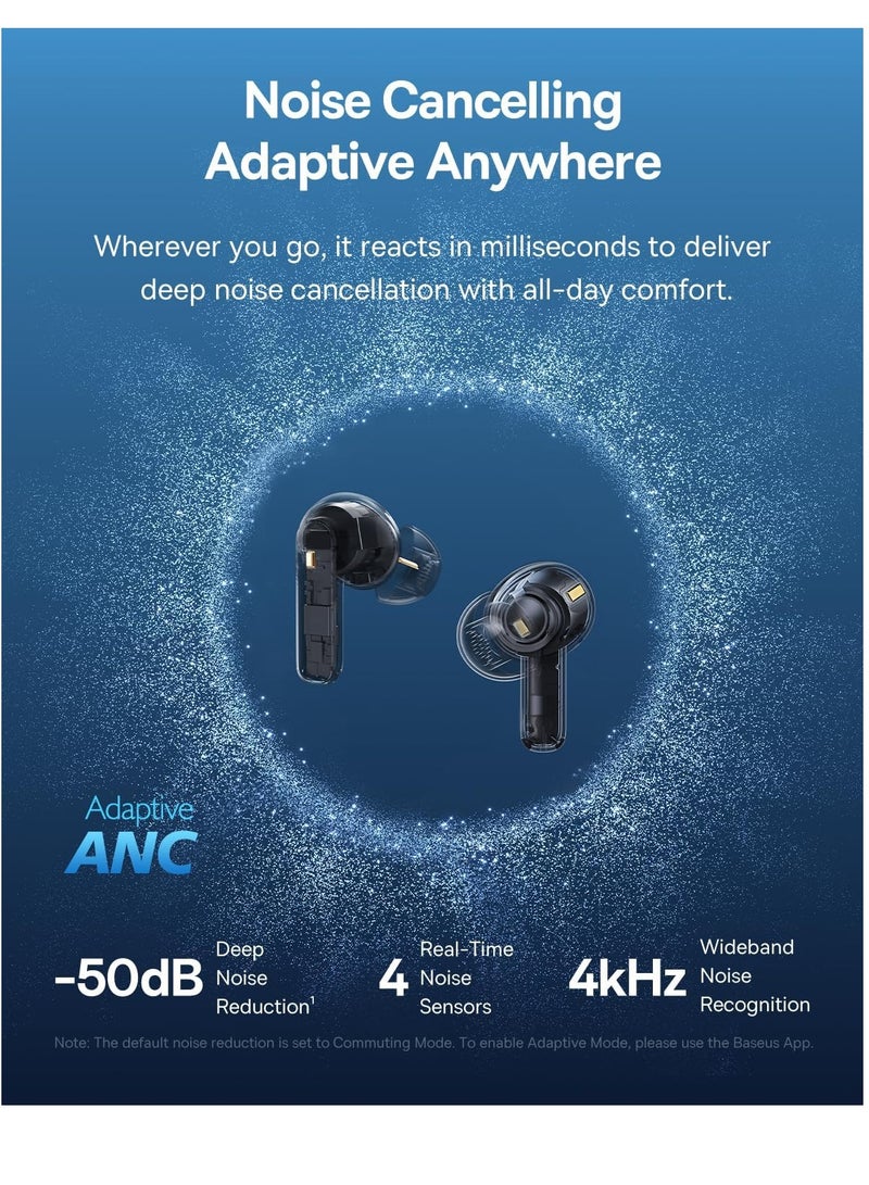 Baseus True Wireless Earbuds Bluetooth 6.0 – TWS In-Ear Headphones with Deep Bass, LDAC Hi-Res Audio, Real-Time Adaptive Noise Cancelling, Adaptive EQ, 6-Mic AI Clear Calls, Touch Control, Low-Latency Gaming Mode, 55H Playtime, IP55 Waterproof, Type-C Fast Charging – For iPhone & Android Cosmic Black - Image 2