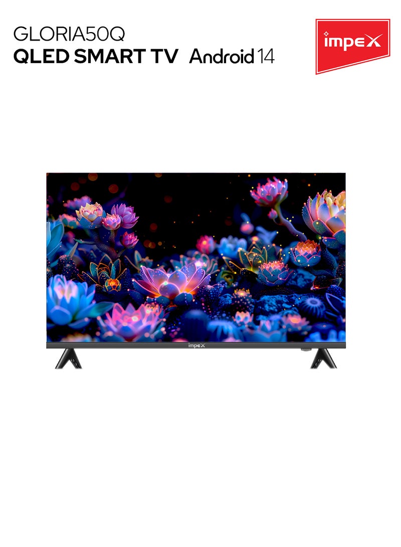 Impex 50-Inch Full HD QLED Smart TV – Android 14, 8GB/1GB, Quad-Core, Frameless, TV Casting, 2 HDMI, 2 USB, RJ45, 176° Viewing Angle, Smart Energy Saving, A+ Zero Bright Dot, 2Y Warranty - Gloria50Q Black  - Image 1