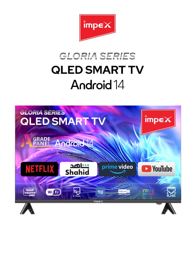 Impex 50 Inch Full HD QLED Smart TV – Android 14, 8GB/1GB, Quad-Core, Frameless, TV Casting, 2 HDMI, 2 USB, RJ45, 176° Viewing Angle, Smart Energy Saving, A+ Zero Bright Dot, Television With 2Y Warranty Gloria50Q Black - Image 2