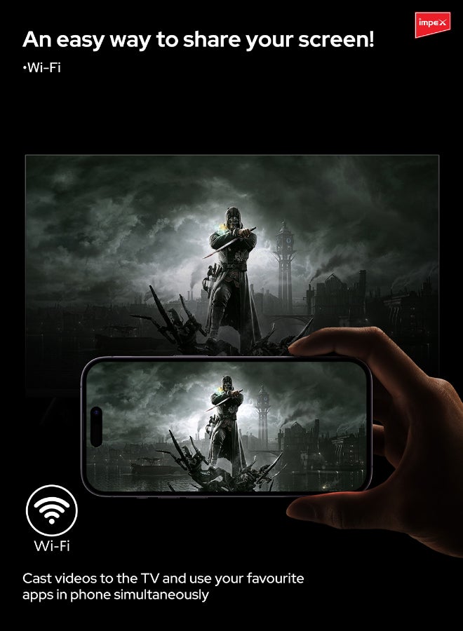 Impex 50 Inch Full HD QLED Smart TV – Android 14, 8GB/1GB, Quad-Core, Frameless, TV Casting, 2 HDMI, 2 USB, RJ45, 176° Viewing Angle, Smart Energy Saving, A+ Zero Bright Dot, Television With 2Y Warranty Gloria50Q Black - Image 5